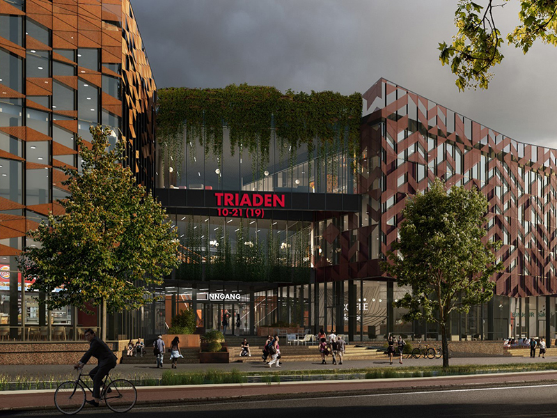 Fasadebilde av Triaden kjøpesenter i Lørenskog