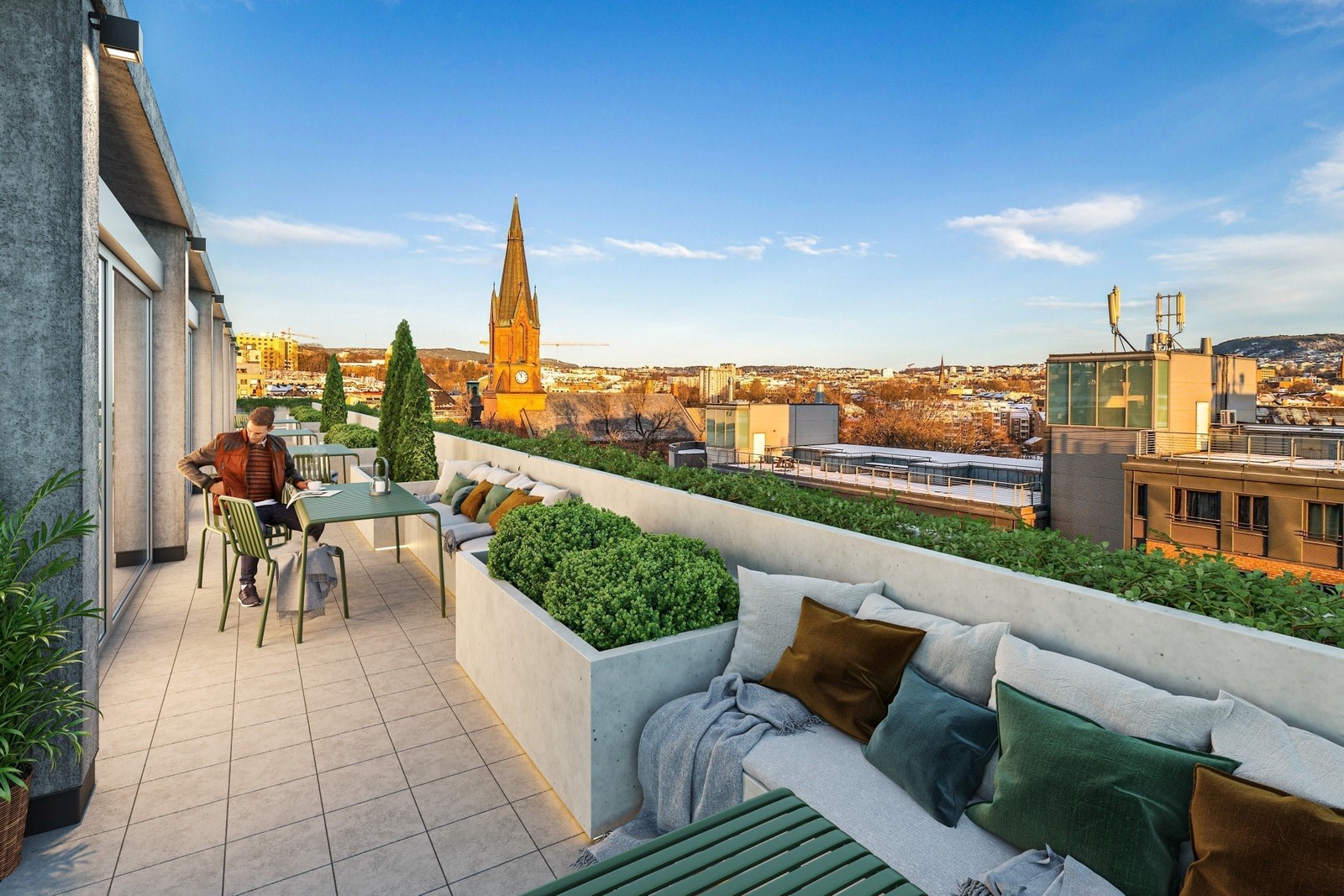 Det er terrasser i 6. og 7.etasje