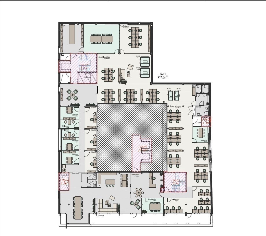 6. etg. 1 021 kvm brutto. Forslag til planløsning