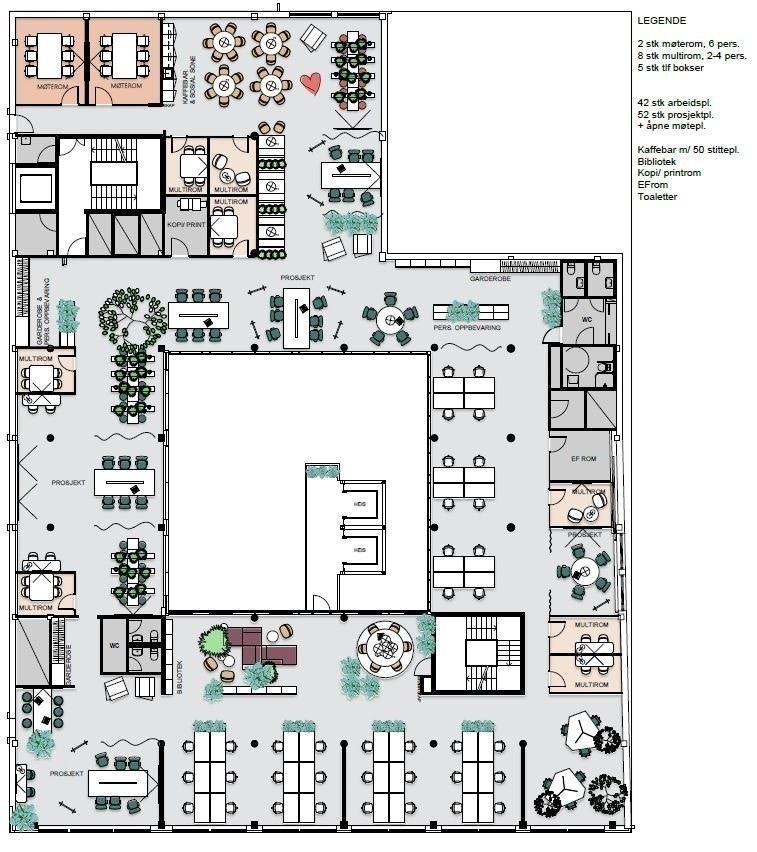 5. etg. 1 126 kvm brutto. Forslag til planløsning