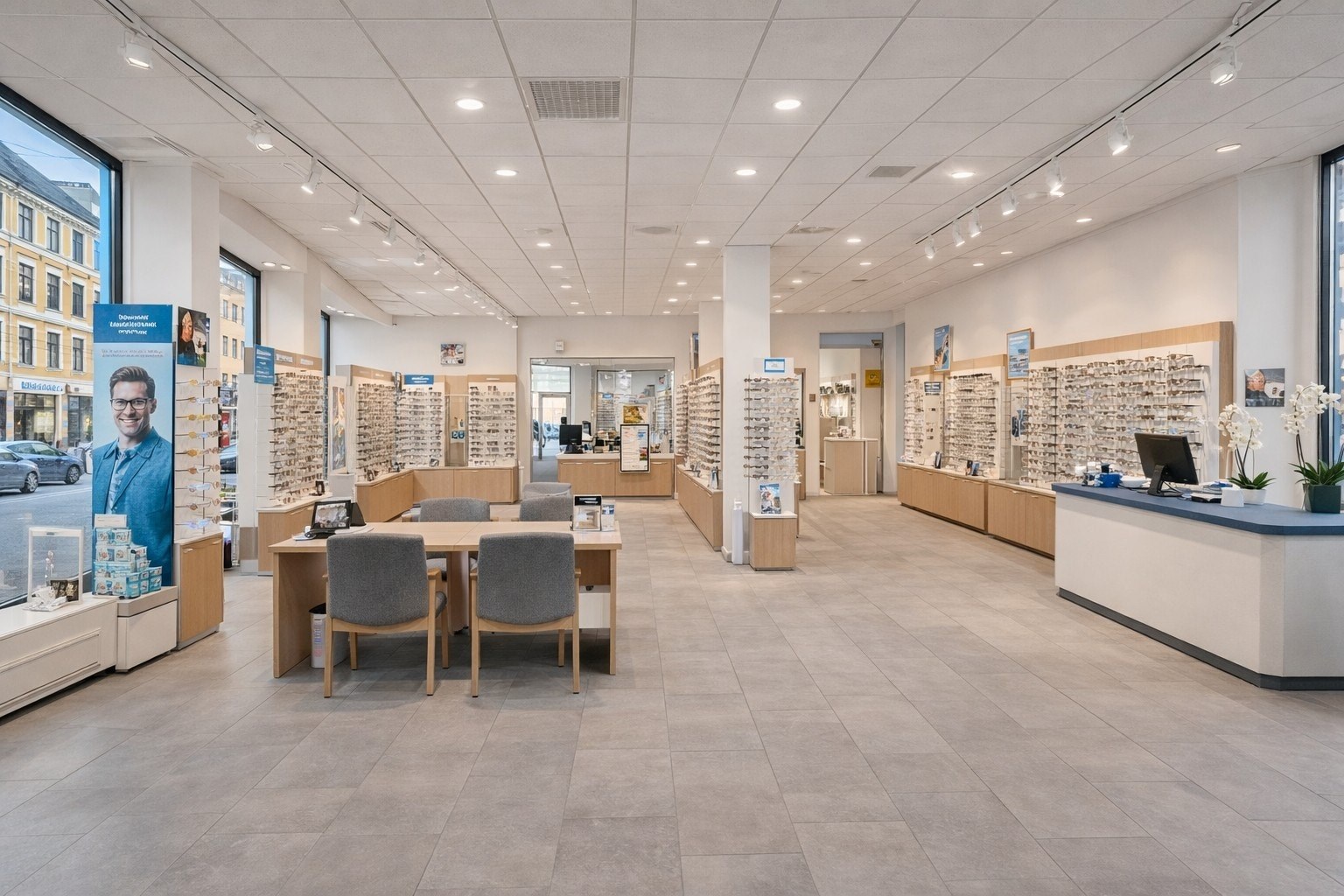 Illustrasjon ved hjelp av Ai, fleksibel lokale med ulike måter å stille ut varene sine på