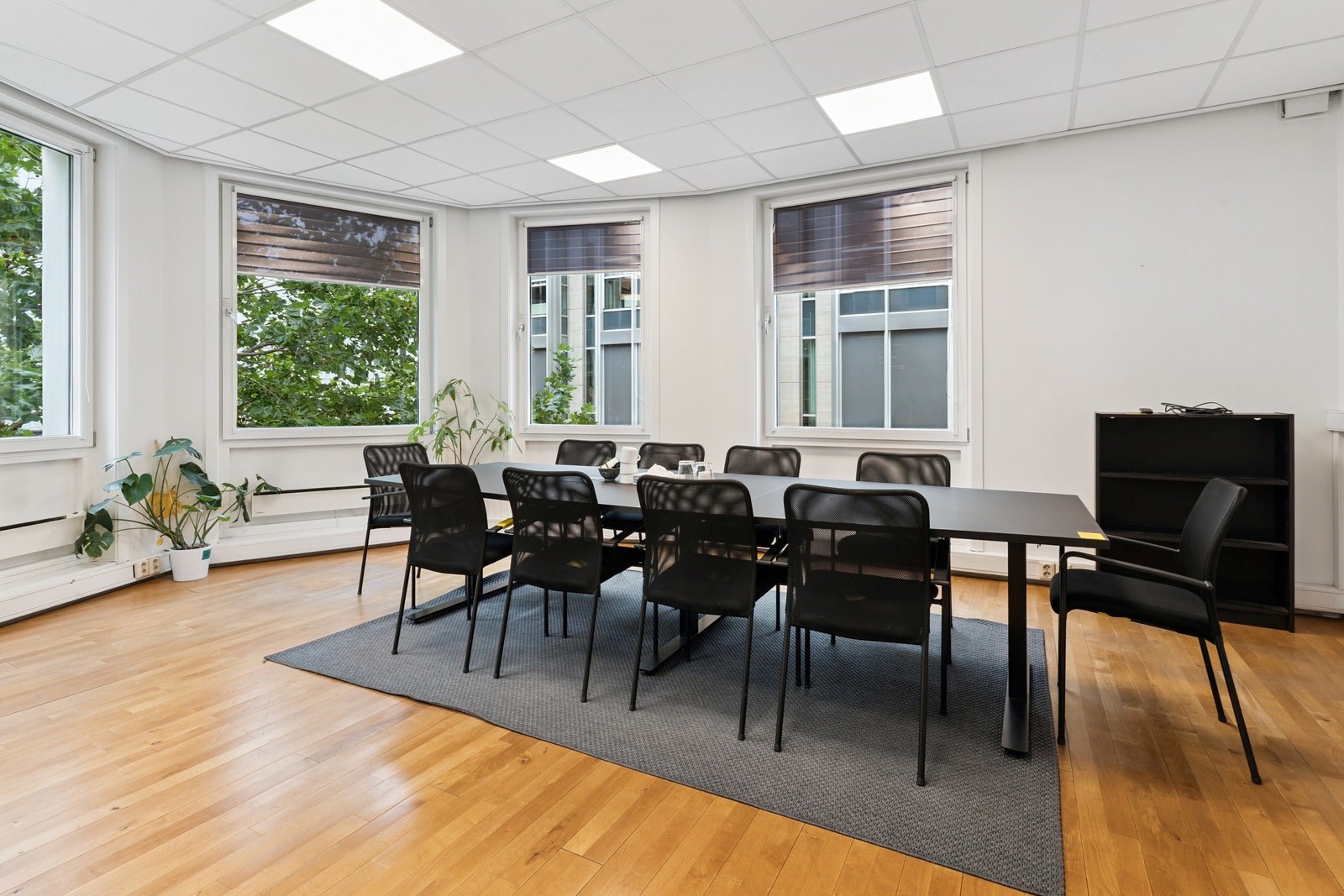 Romslig møterom med gode lysforhold og store vindusflater mot Akersgata